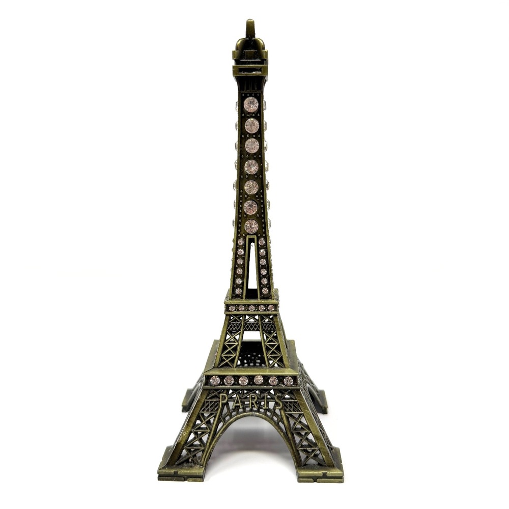 Eiffel Tower Paris Metal Figurine Rhinestone Decor Statue 7"